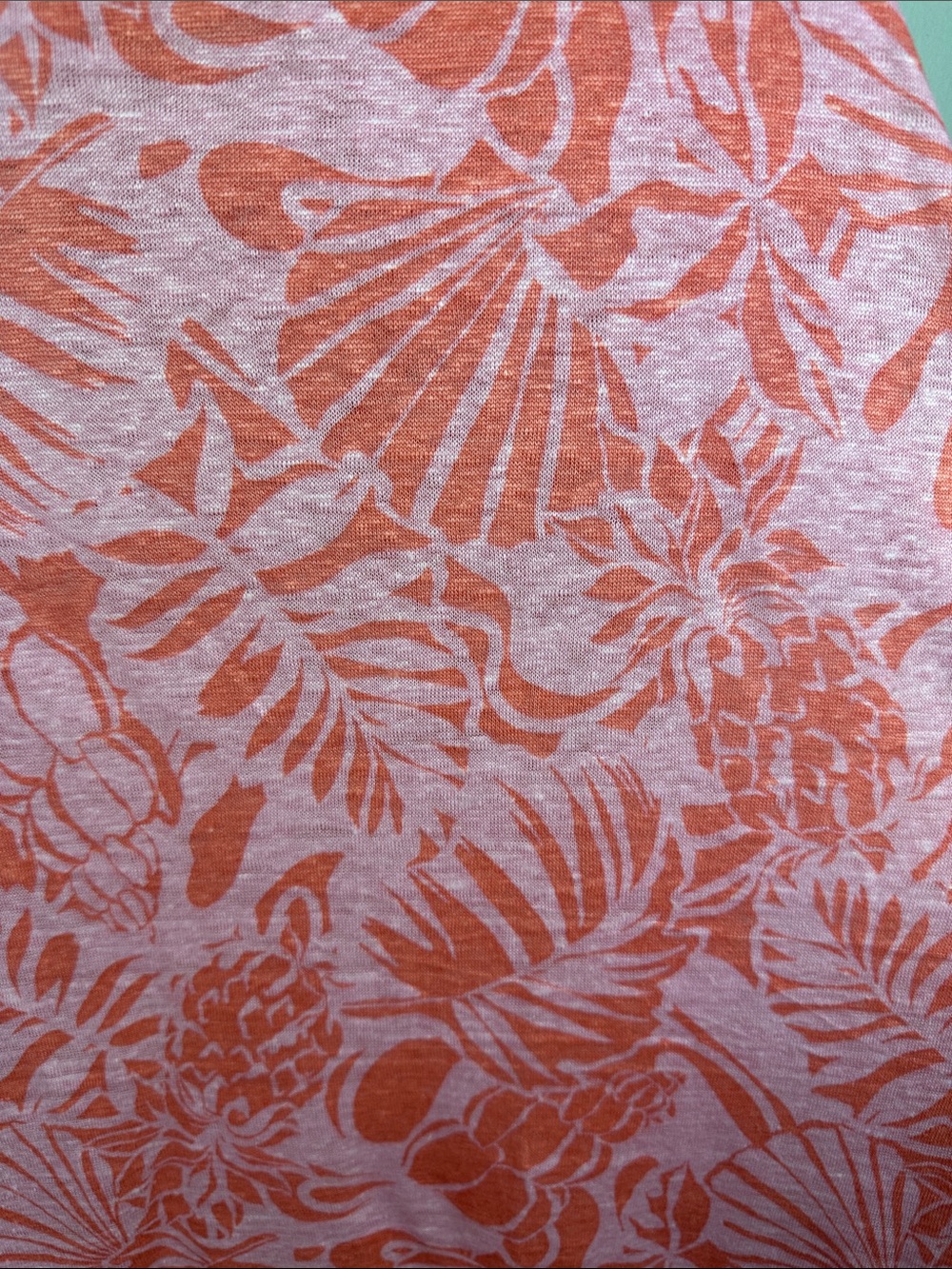 Nicole Miller Linen Coral-Pink Tropical Print V-Neck Tee NEW! - Picture 4 of 8